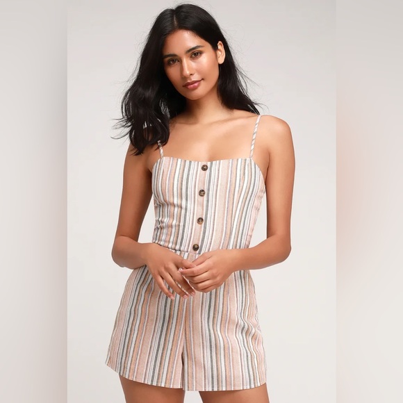 Lulu’s Essential Essence Orange Multi Striped Tie-Back Romper - Size XS - Picture 1 of 3
